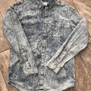 American Eagle Acid Wash Long Sleeve Denim Shirt Denim Shirt Men's Medium Tall